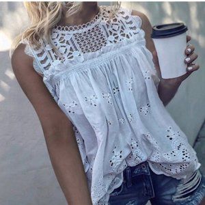 New White Eyelet Lace Tank Blouse